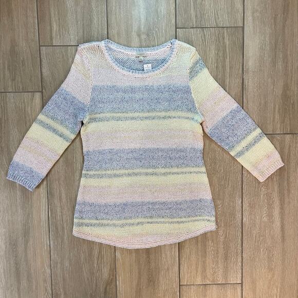 Talbots Multicolor Striped Knit Sweater M NWT Pastel Cotton Blend 3/4 Sleeve - Picture 1 of 7